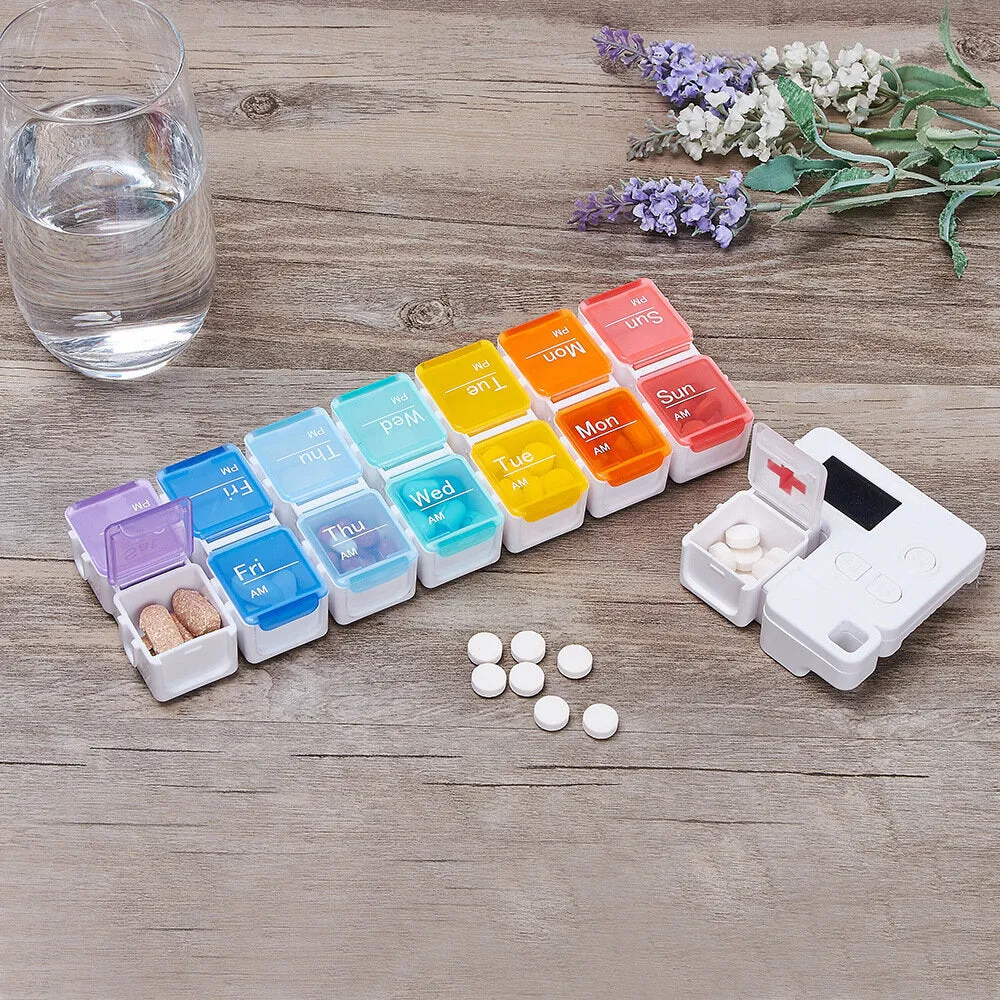 14 Grid Pill Box Portable Digital Mini Electric Pocket Convenient Smart Pill Box Organizer Timer Reminder Travel Case Supplies