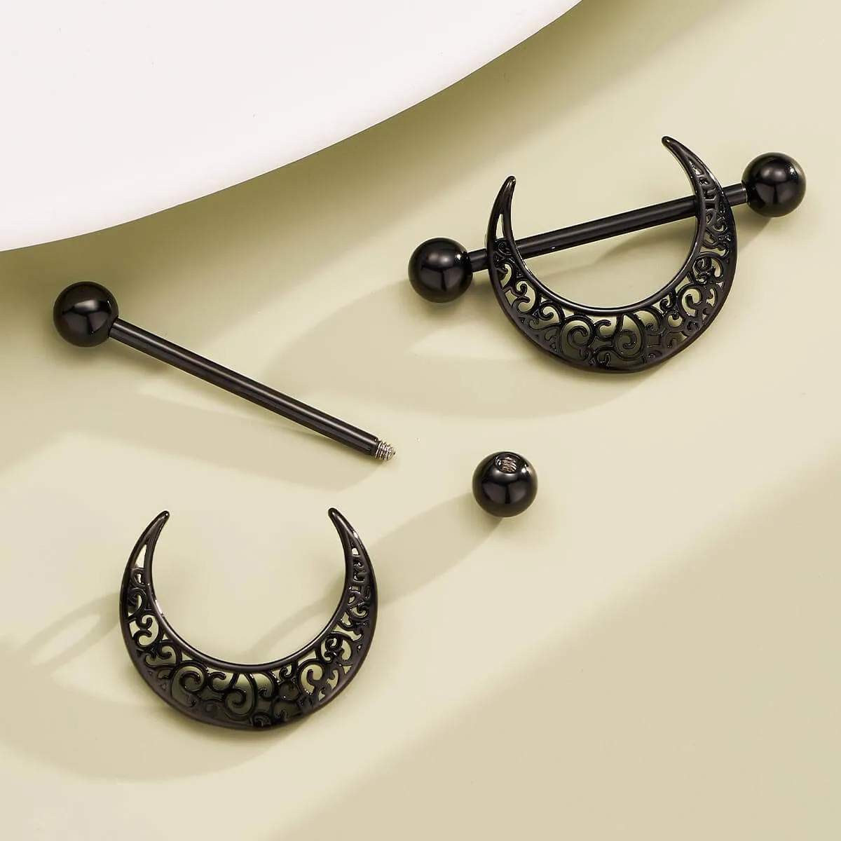 2PCS 14G Carved Out Moon Nipple Barbell