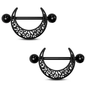 2PCS 14G Carved Out Moon Nipple Barbell