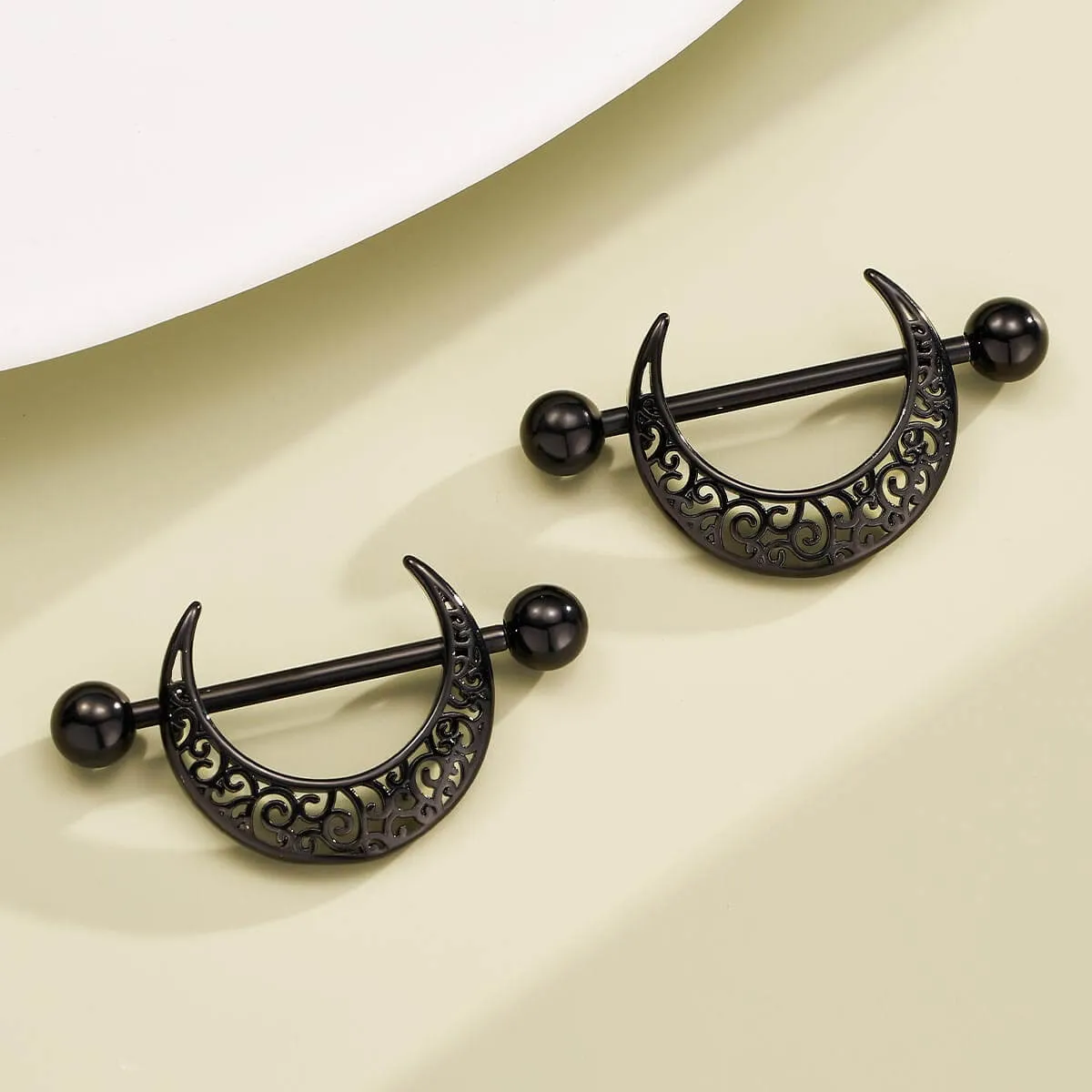 2PCS 14G Carved Out Moon Nipple Barbell