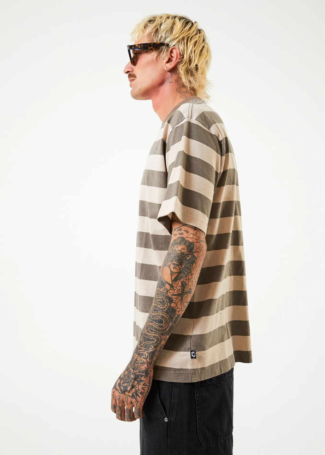 AFENDS Mens Sideline - Retro Striped T-Shirt - Beechwood