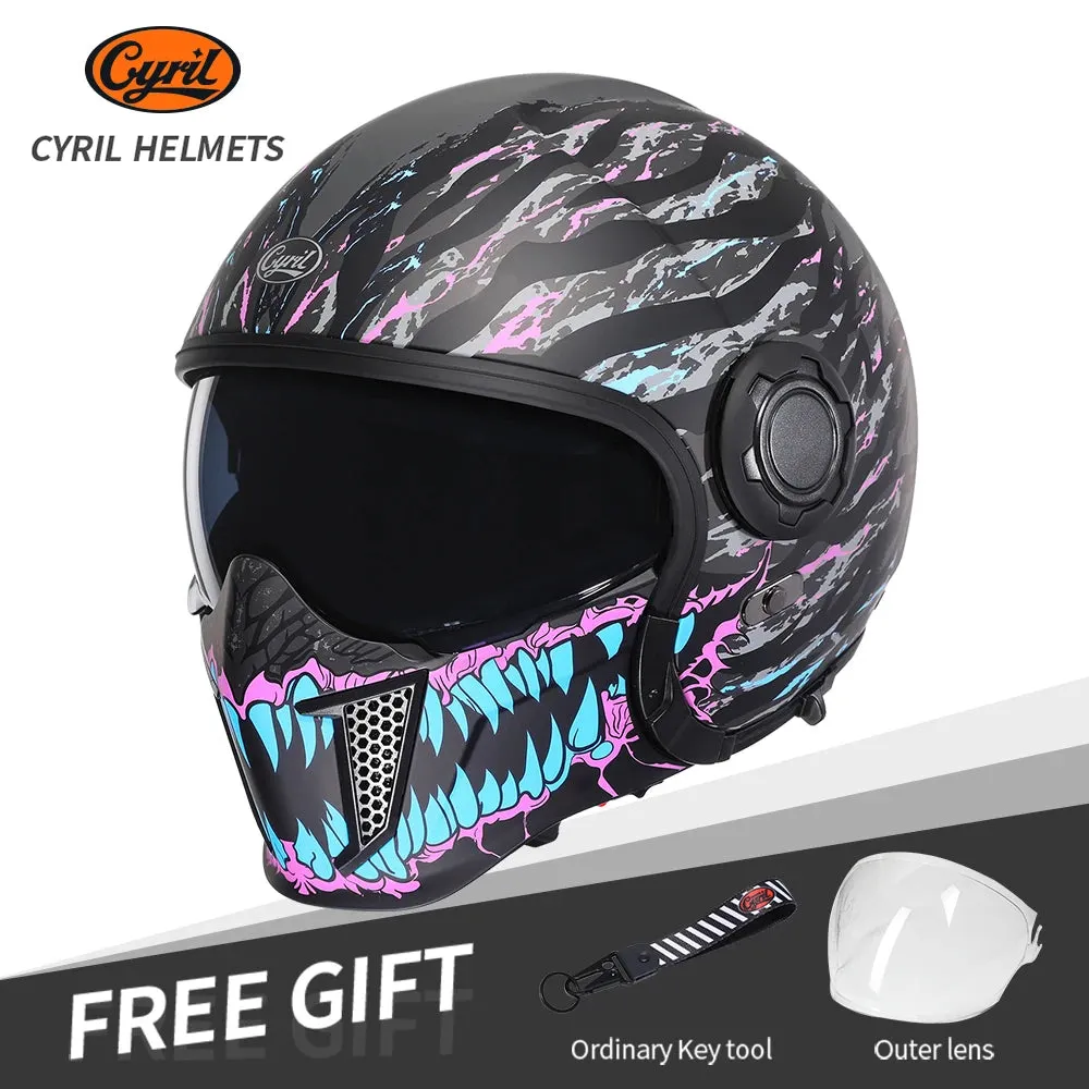 All Season Retro Double Visor Teeth Motorcycle Helmet