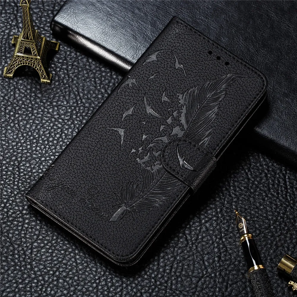 Anymob Xiaomi Redmi Black Leather Case Retro Wallet Flip Phone Cover Protection