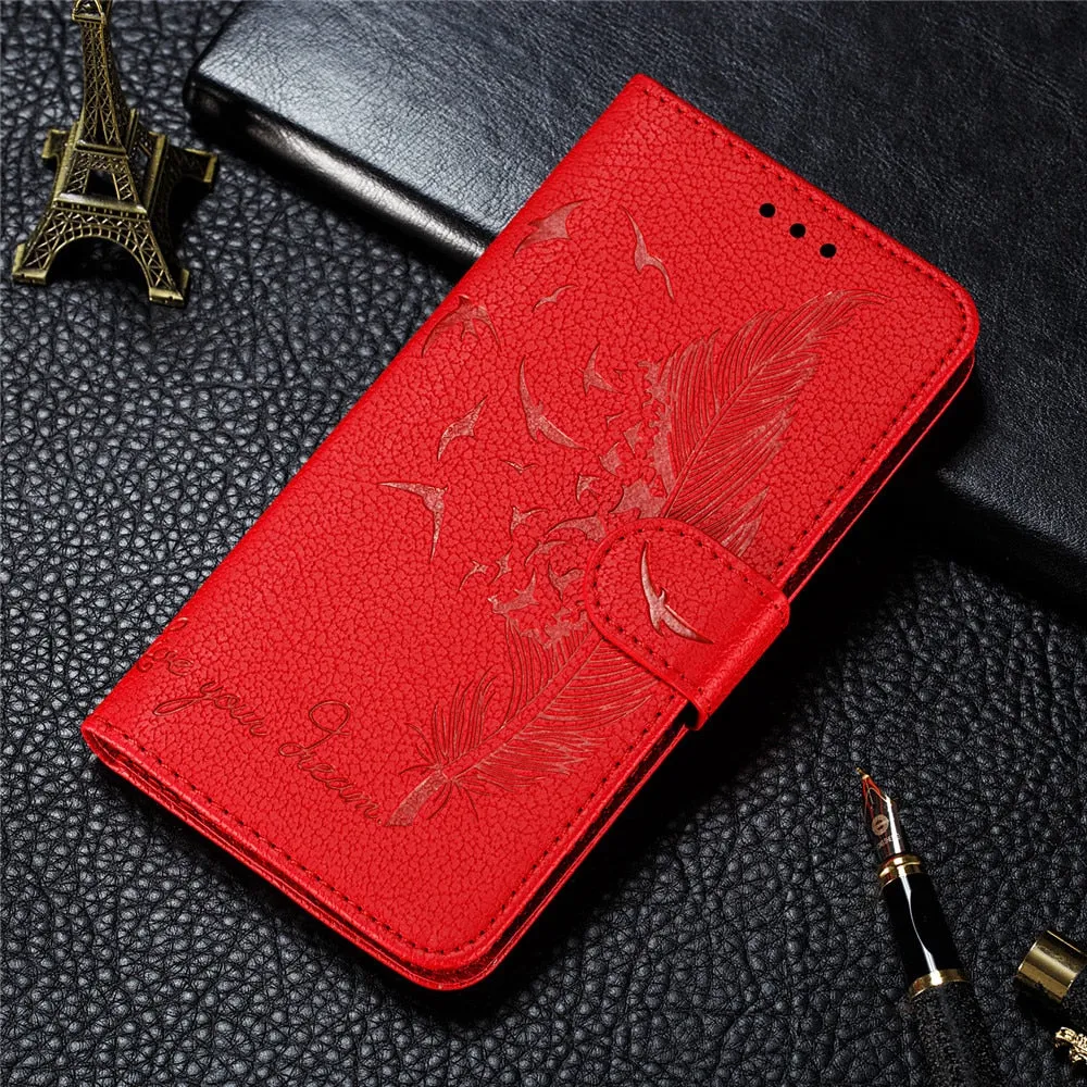 Anymob Xiaomi Redmi Red Leather Case Retro Wallet Flip Phone Cover Protection