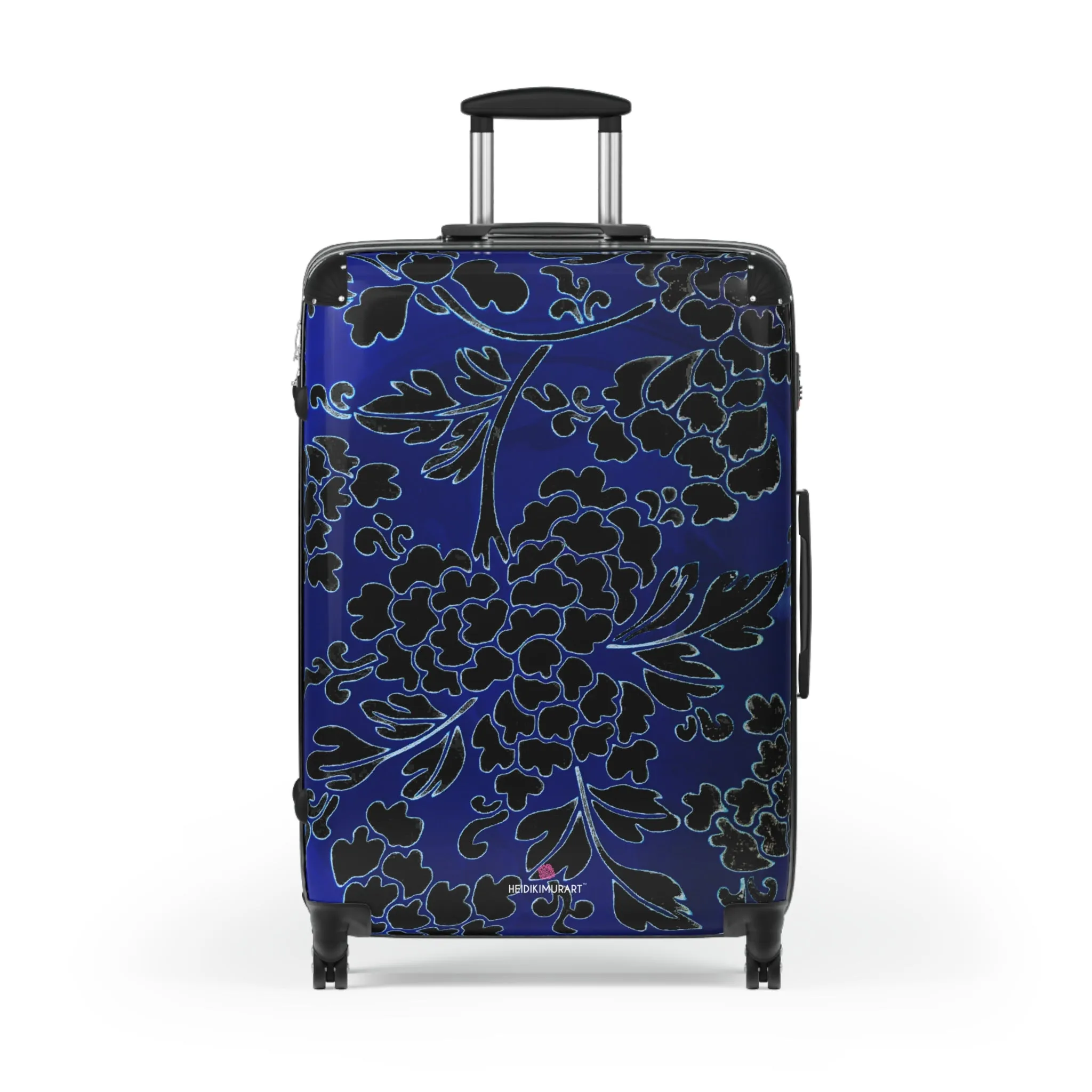 Black Blue Floral Print Suitcase, Abstract Oriental Style Floral Print Designer Suitcases, Travel Bag Suitcases (Small, Medium, Large)