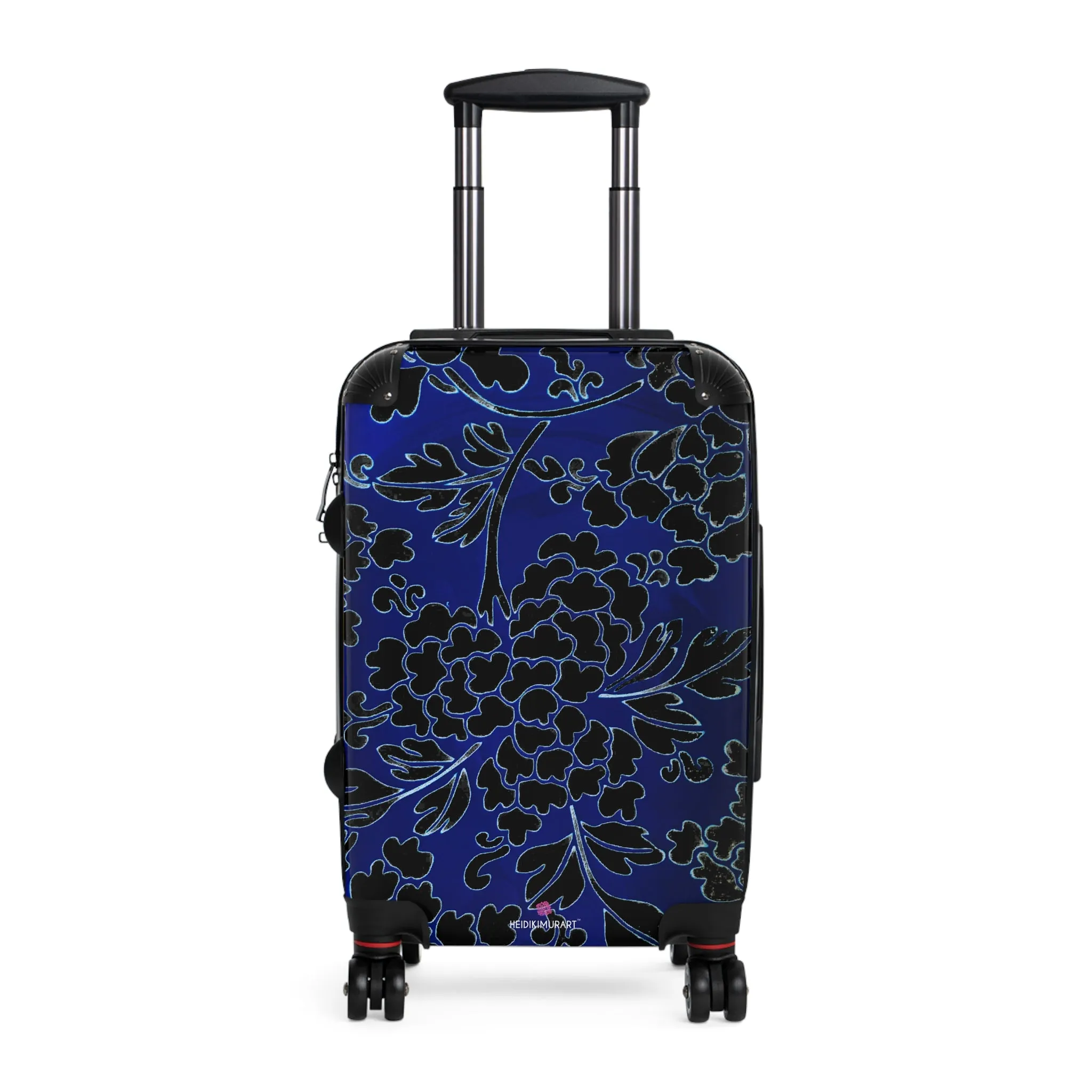 Black Blue Floral Print Suitcase, Abstract Oriental Style Floral Print Designer Suitcases, Travel Bag Suitcases (Small, Medium, Large)