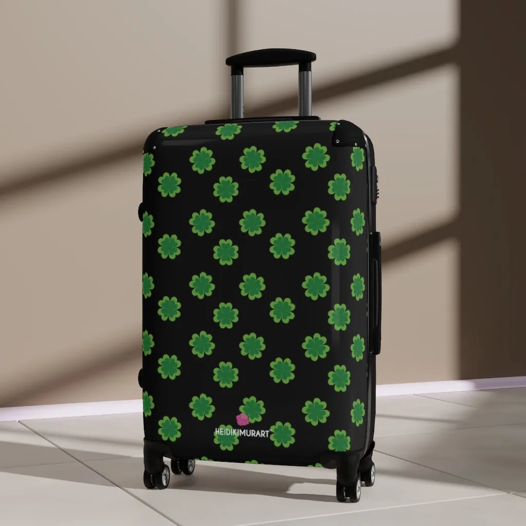 Black Clover Print Suitcases, Irish Style St. Patrick's Day Designer Suitcase Luggage (Small, Medium, Large)