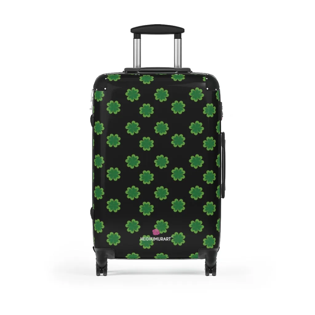 Black Clover Print Suitcases, Irish Style St. Patrick's Day Designer Suitcase Luggage (Small, Medium, Large)