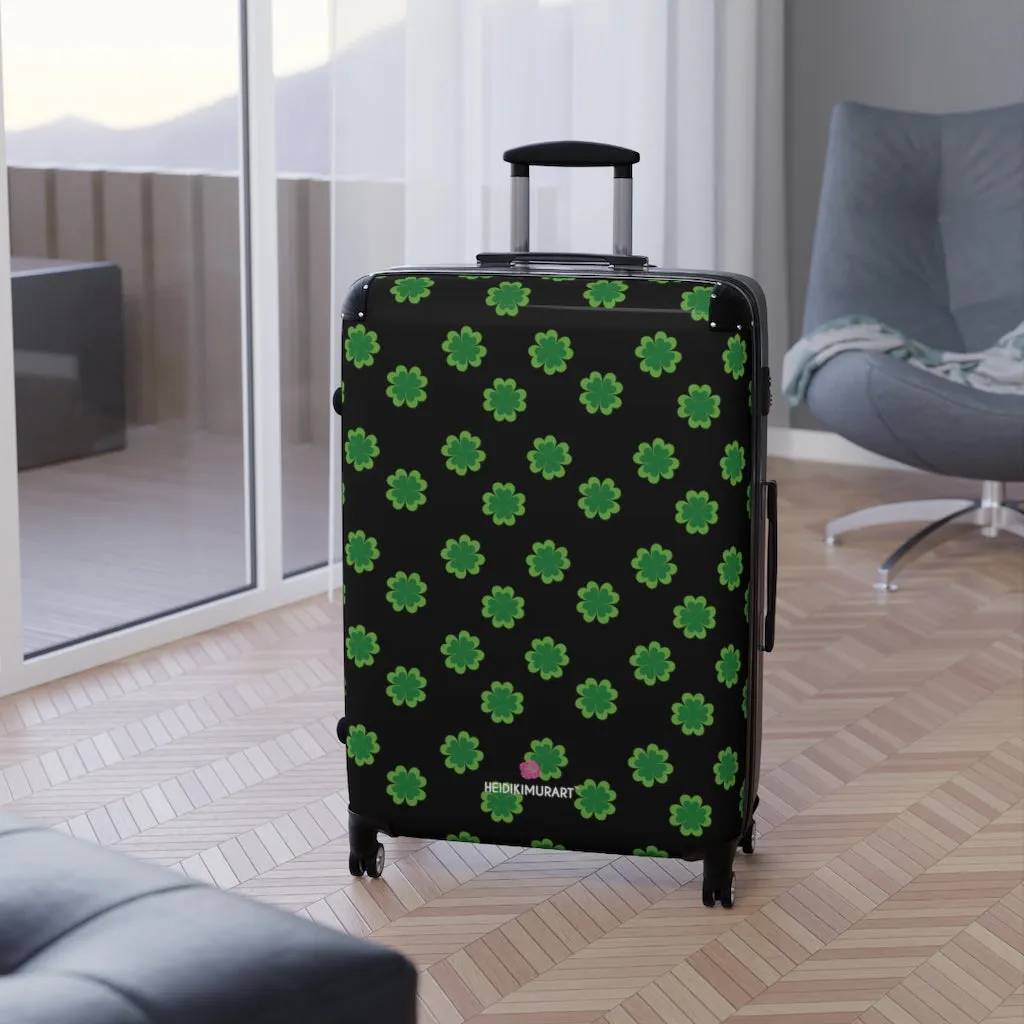 Black Clover Print Suitcases, Irish Style St. Patrick's Day Designer Suitcase Luggage (Small, Medium, Large)