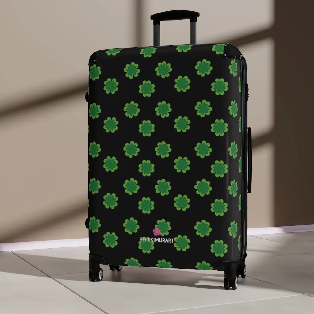 Black Clover Print Suitcases, Irish Style St. Patrick's Day Designer Suitcase Luggage (Small, Medium, Large)