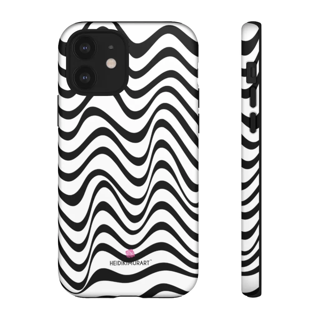 Black Wavy Designer Tough Cases, Modern Minimalist iPhone Samsung Case-Made in USA