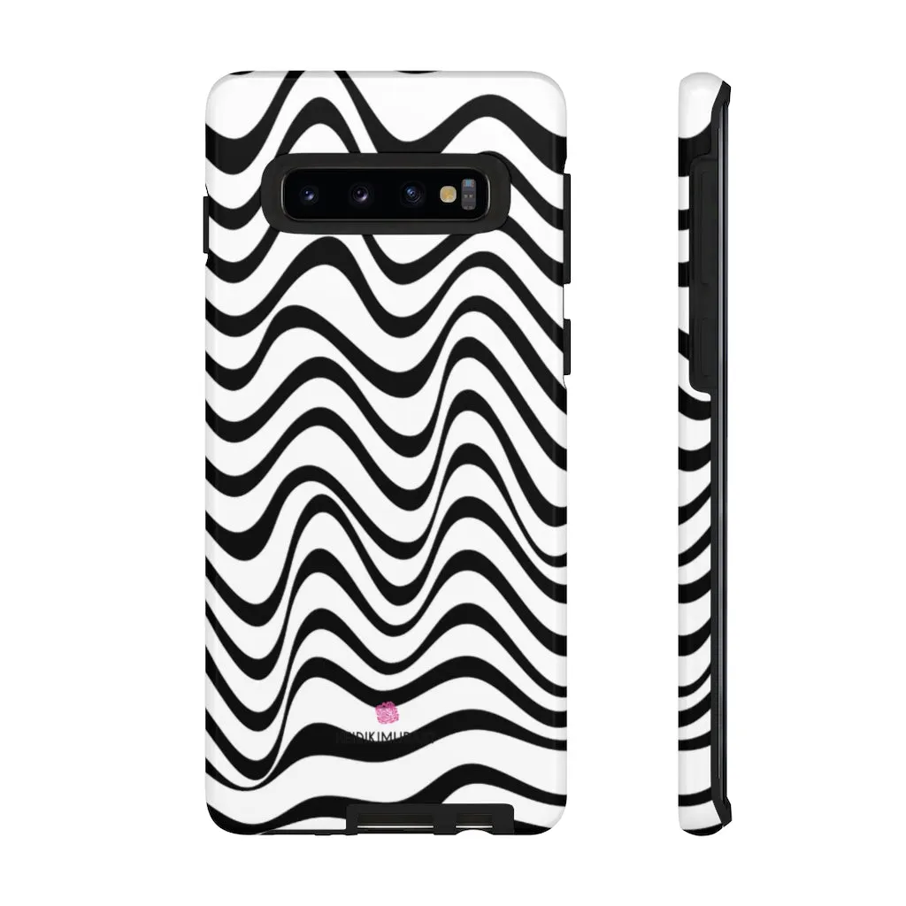 Black Wavy Designer Tough Cases, Modern Minimalist iPhone Samsung Case-Made in USA