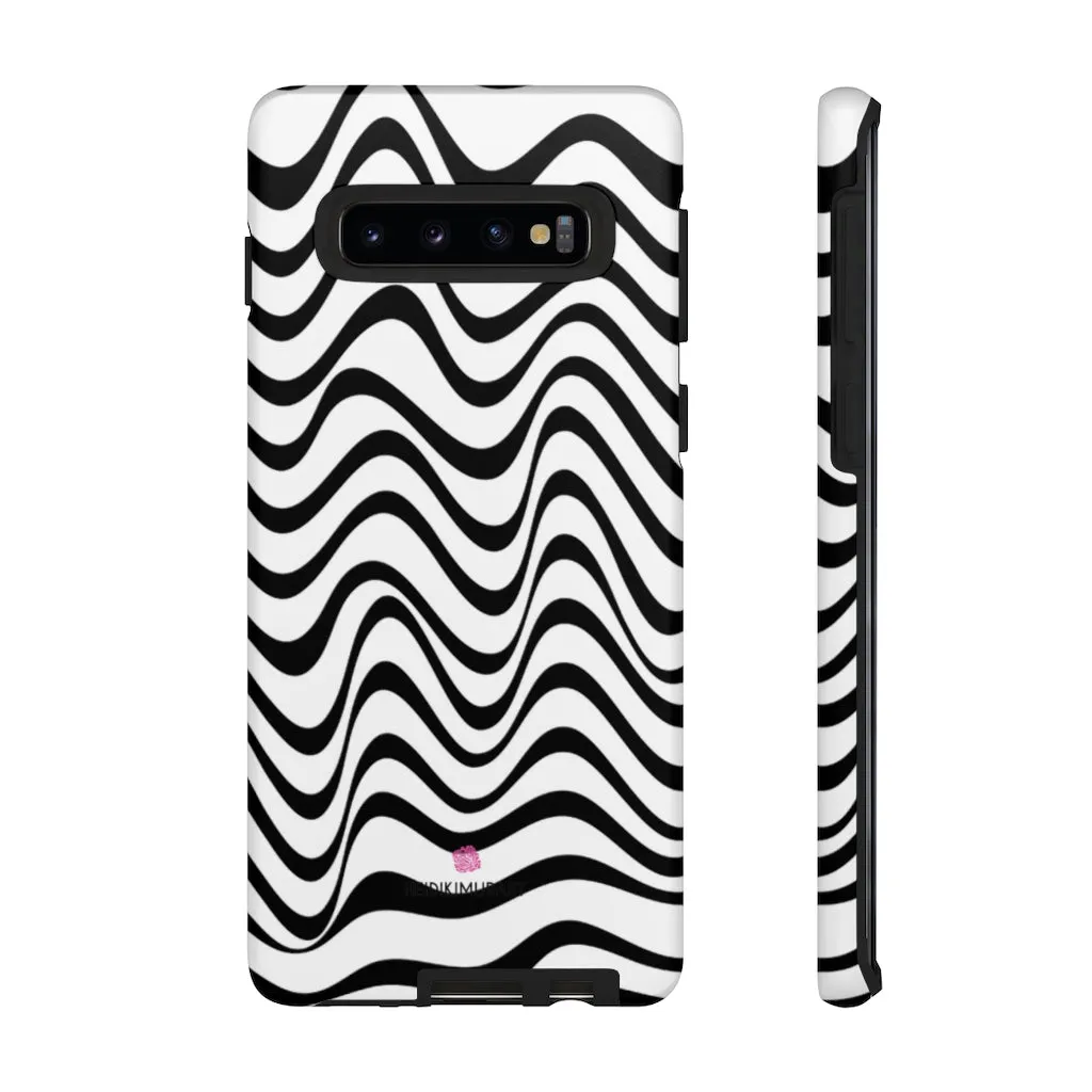 Black Wavy Designer Tough Cases, Modern Minimalist iPhone Samsung Case-Made in USA