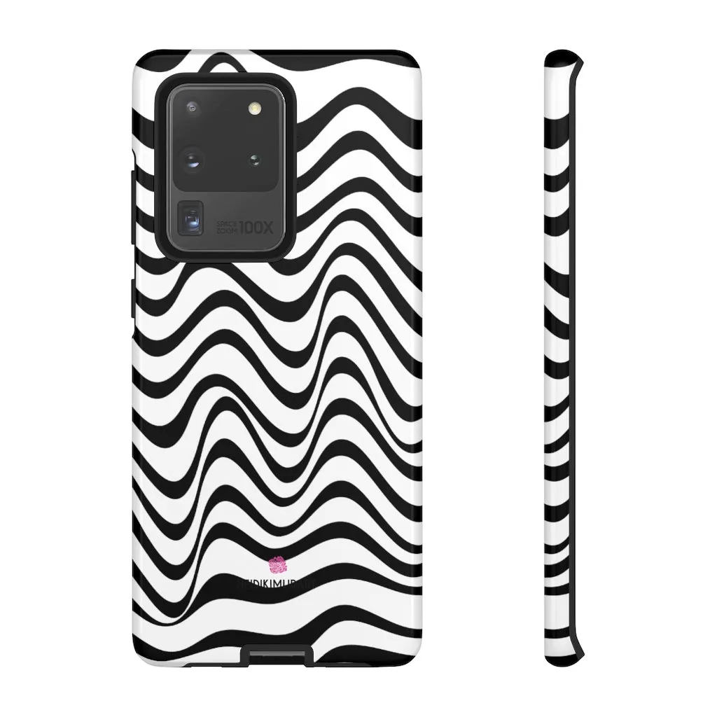 Black Wavy Designer Tough Cases, Modern Minimalist iPhone Samsung Case-Made in USA