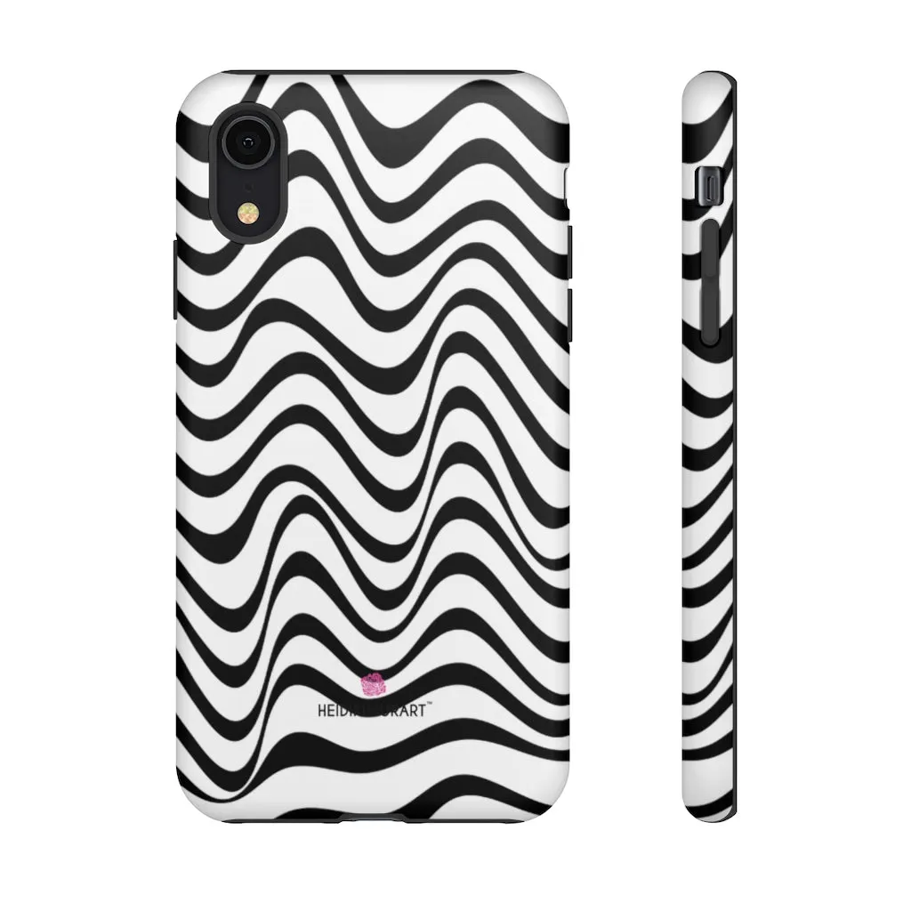 Black Wavy Designer Tough Cases, Modern Minimalist iPhone Samsung Case-Made in USA