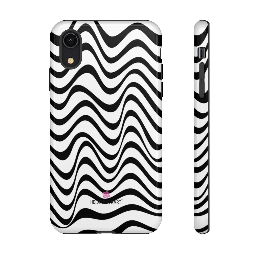 Black Wavy Designer Tough Cases, Modern Minimalist iPhone Samsung Case-Made in USA