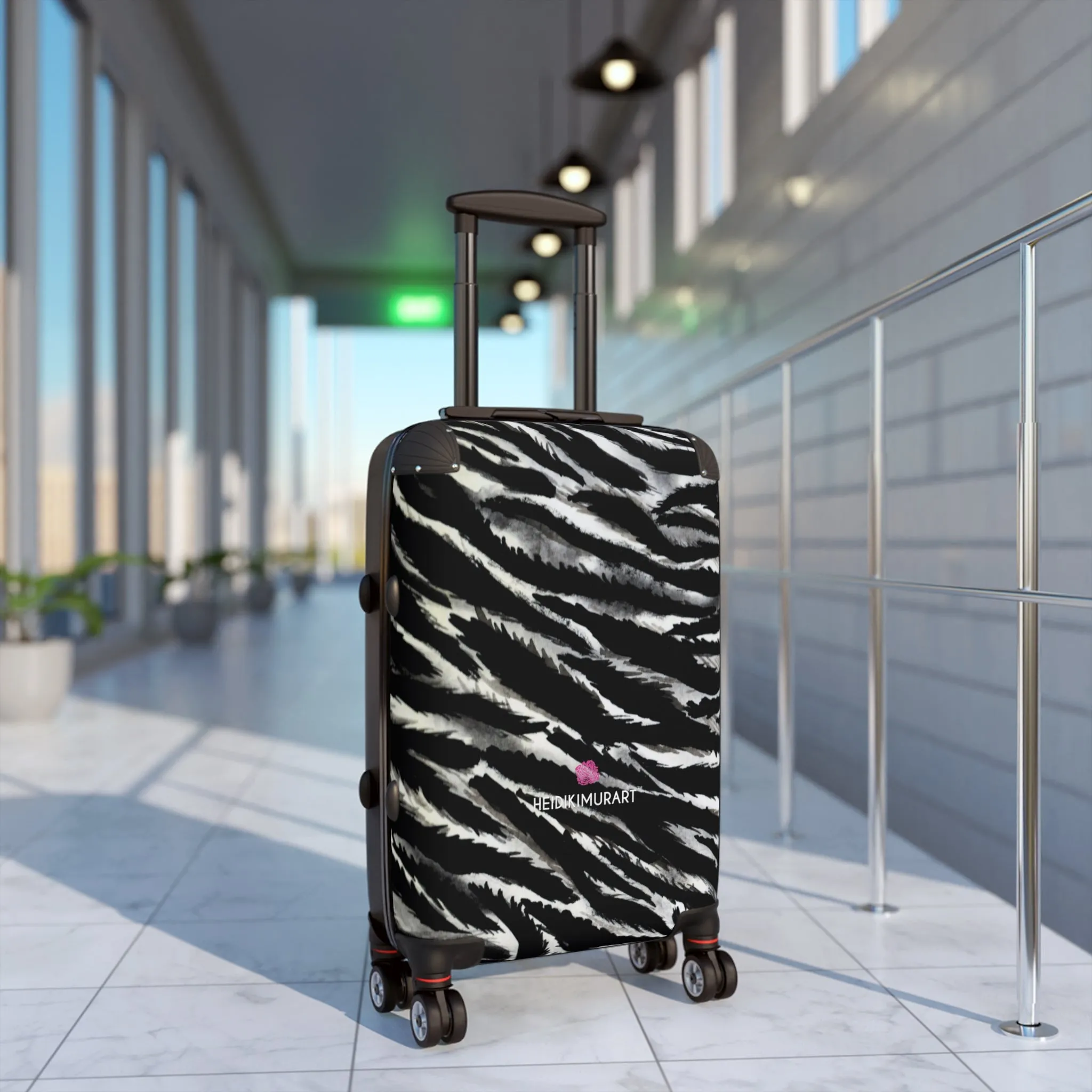 Black Zebra Print Cabin Suitcase, Black and White Zebra Print Travel Bag Suitcases (Small, Medium, Large)