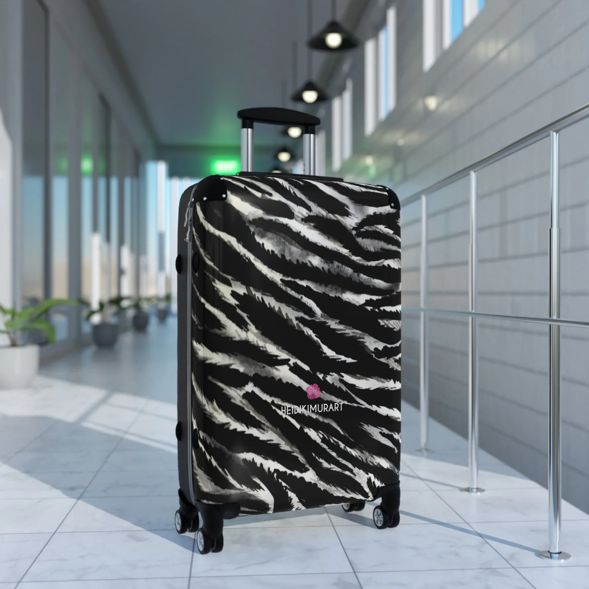 Black Zebra Print Cabin Suitcase, Black and White Zebra Print Travel Bag Suitcases (Small, Medium, Large)