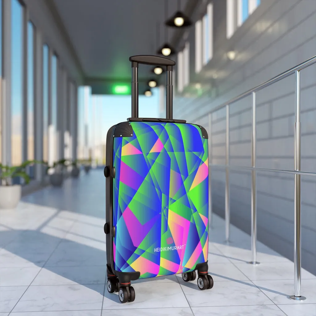 Blue Diamond Print Cabin Suitcase, Abstract Colorful Small Carry On Luggage For Men or Women