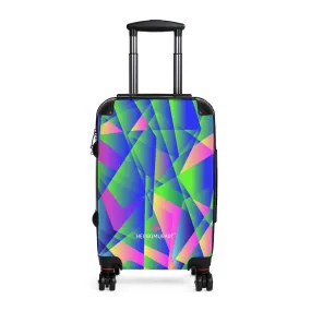 Blue Diamond Print Cabin Suitcase, Abstract Colorful Small Carry On Luggage For Men or Women