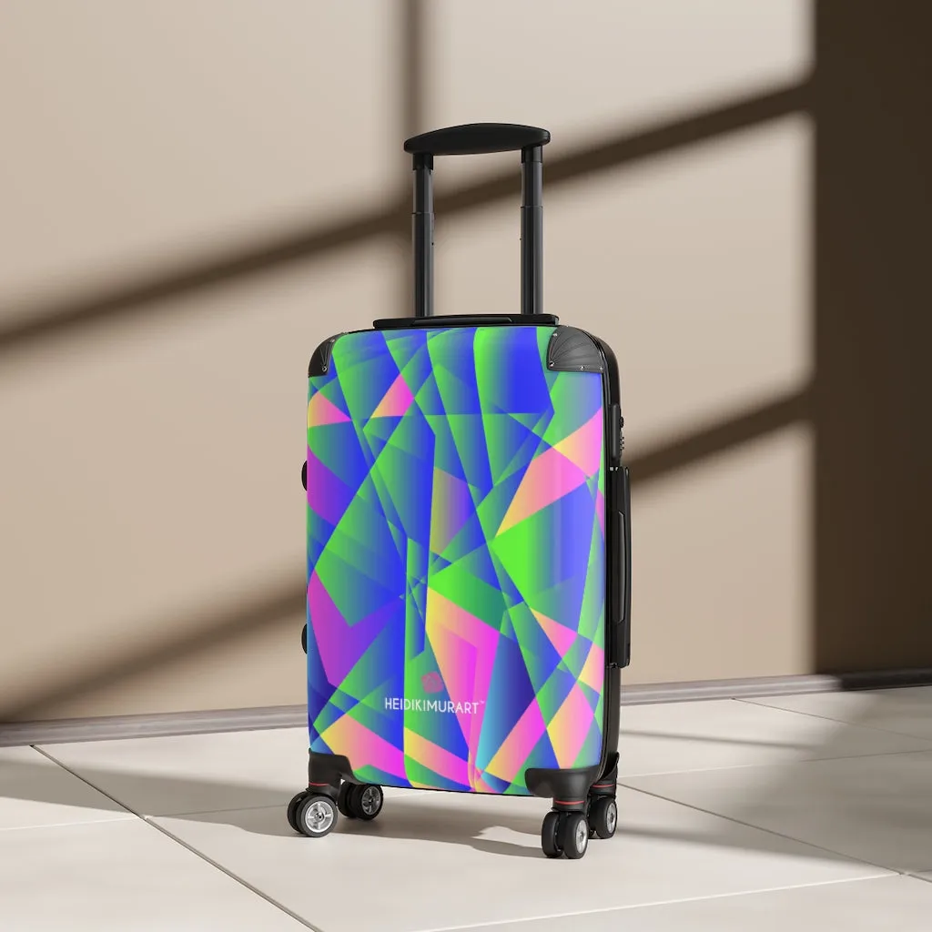 Blue Diamond Print Cabin Suitcase, Abstract Colorful Small Carry On Luggage For Men or Women