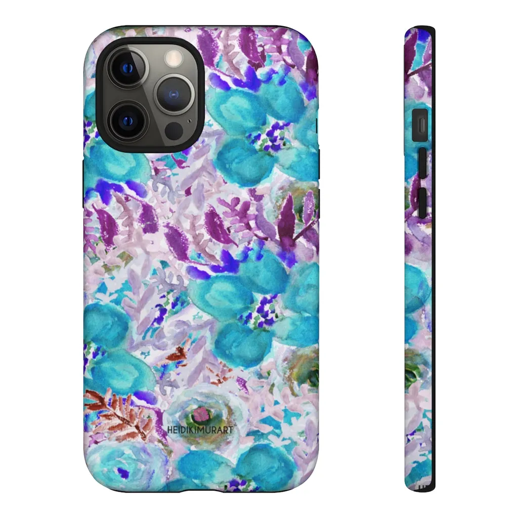 Blue Floral Designer Tough Cases, Purple Flower Best iPhone Samsung Phone Case-Made in USA