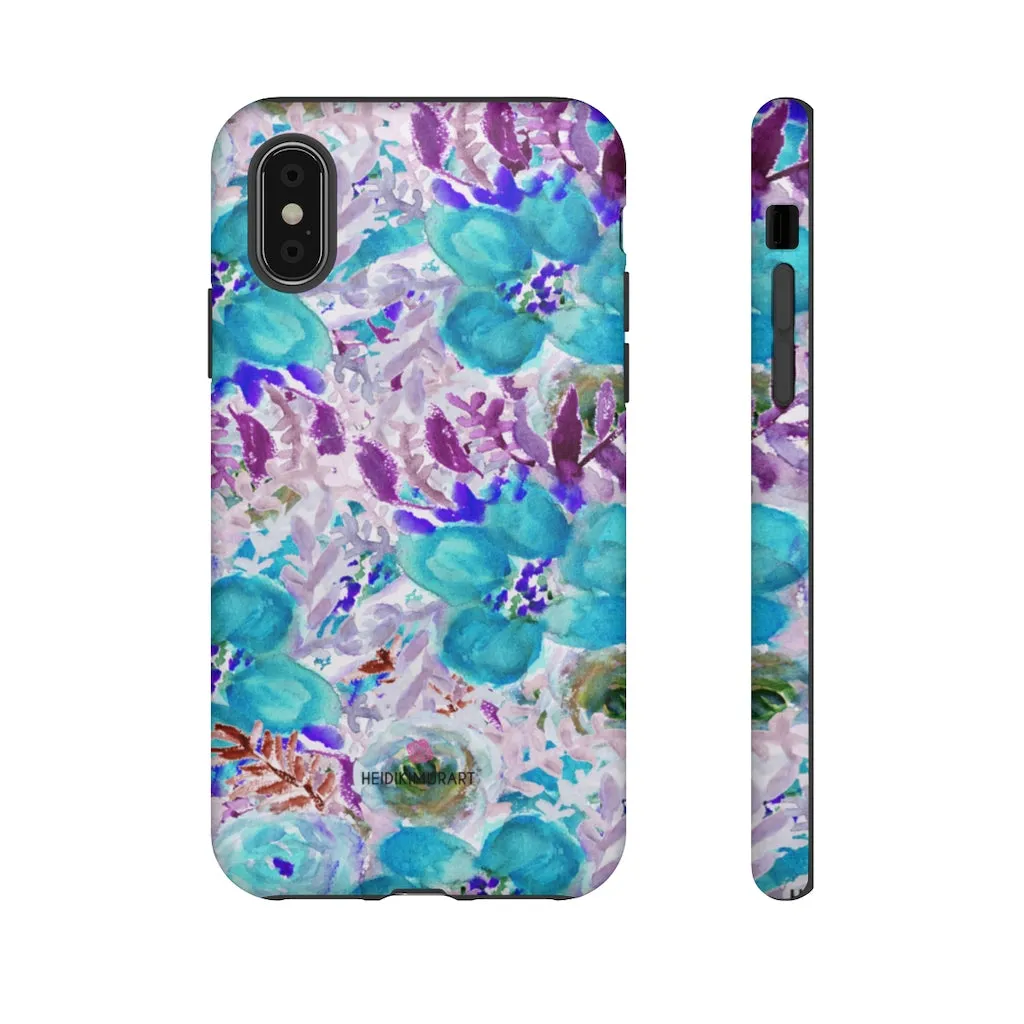 Blue Floral Designer Tough Cases, Purple Flower Best iPhone Samsung Phone Case-Made in USA