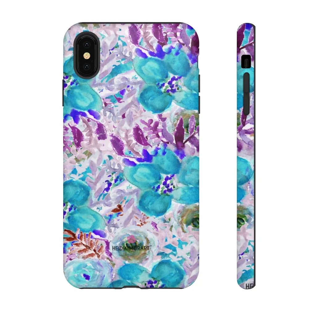 Blue Floral Designer Tough Cases, Purple Flower Best iPhone Samsung Phone Case-Made in USA