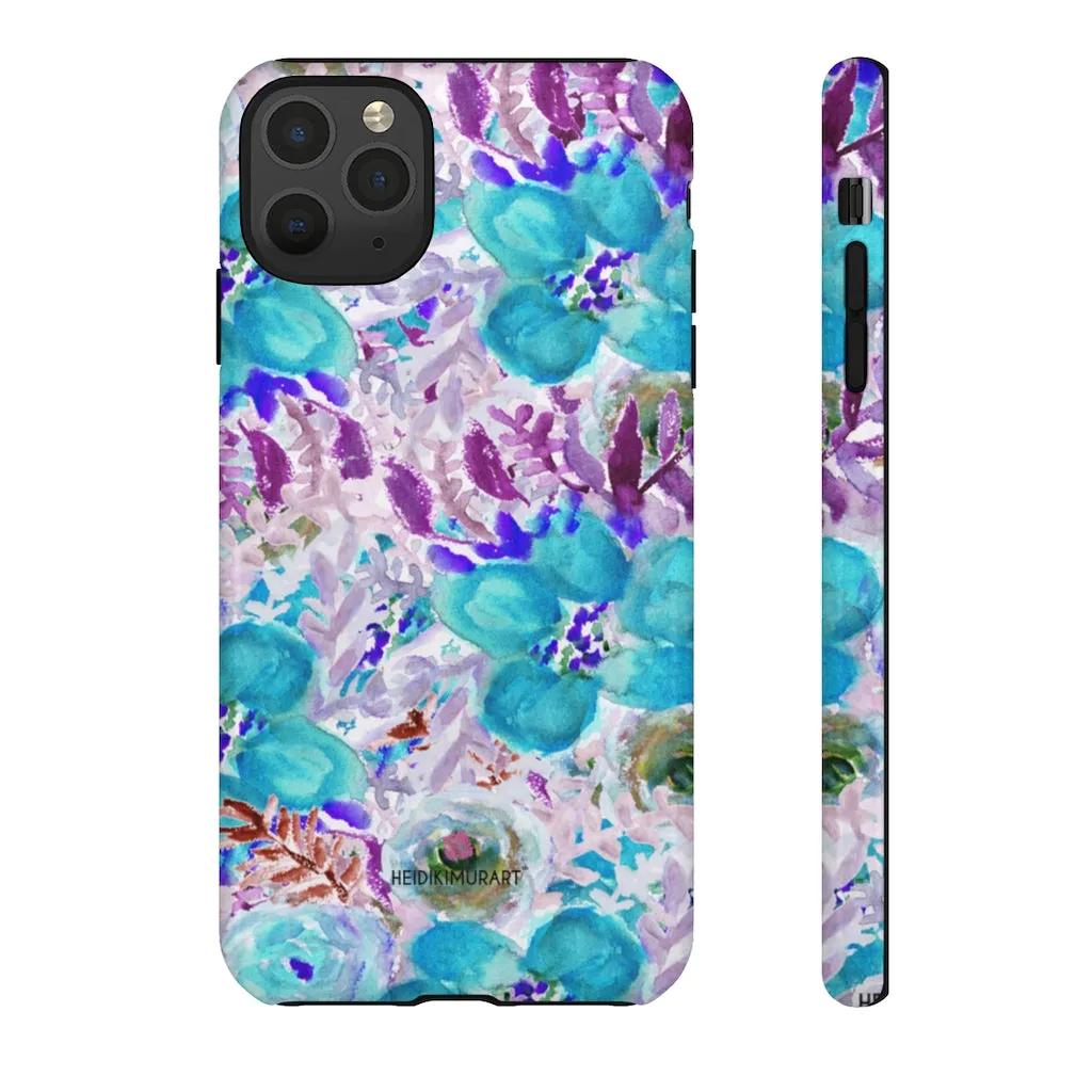 Blue Floral Designer Tough Cases, Purple Flower Best iPhone Samsung Phone Case-Made in USA