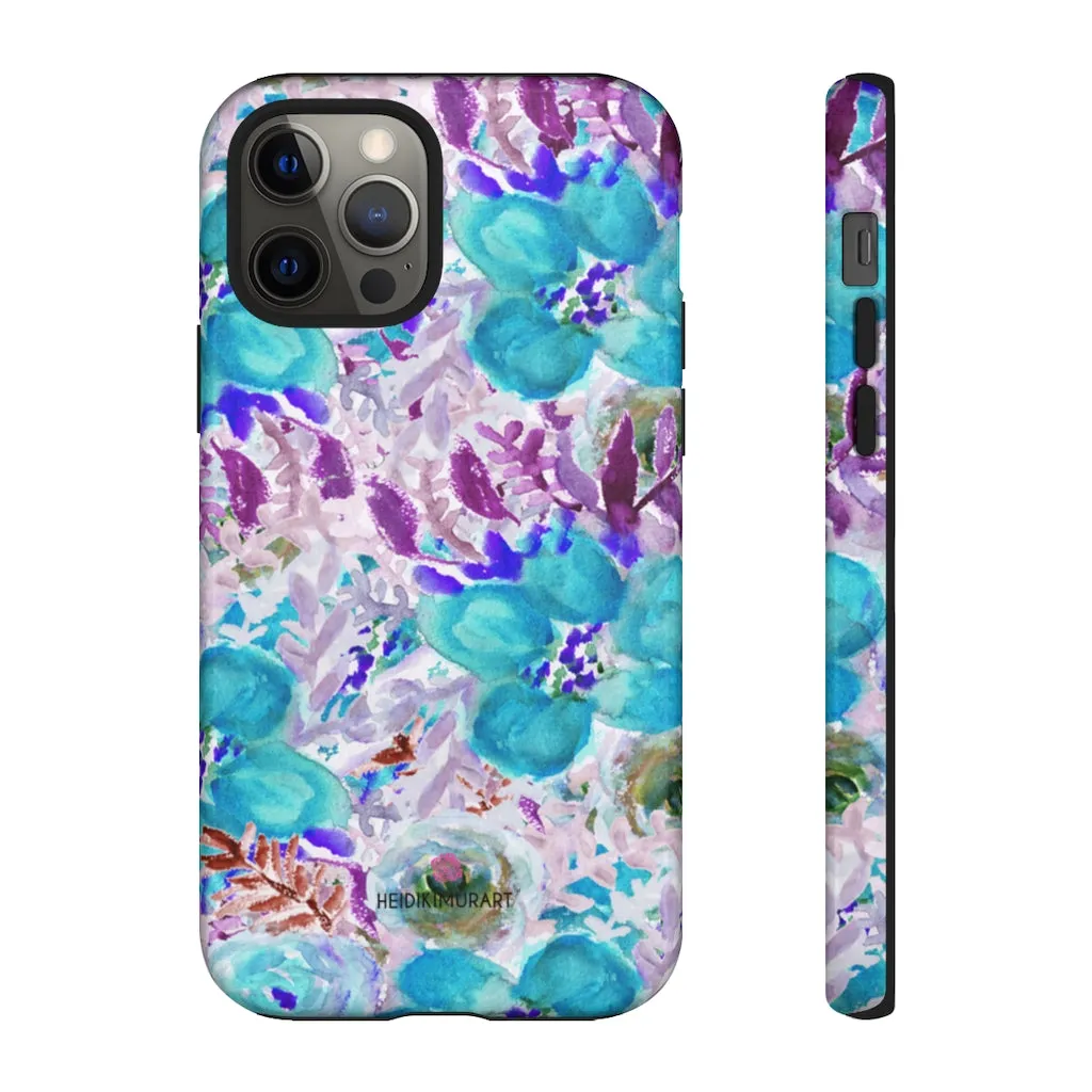 Blue Floral Designer Tough Cases, Purple Flower Best iPhone Samsung Phone Case-Made in USA