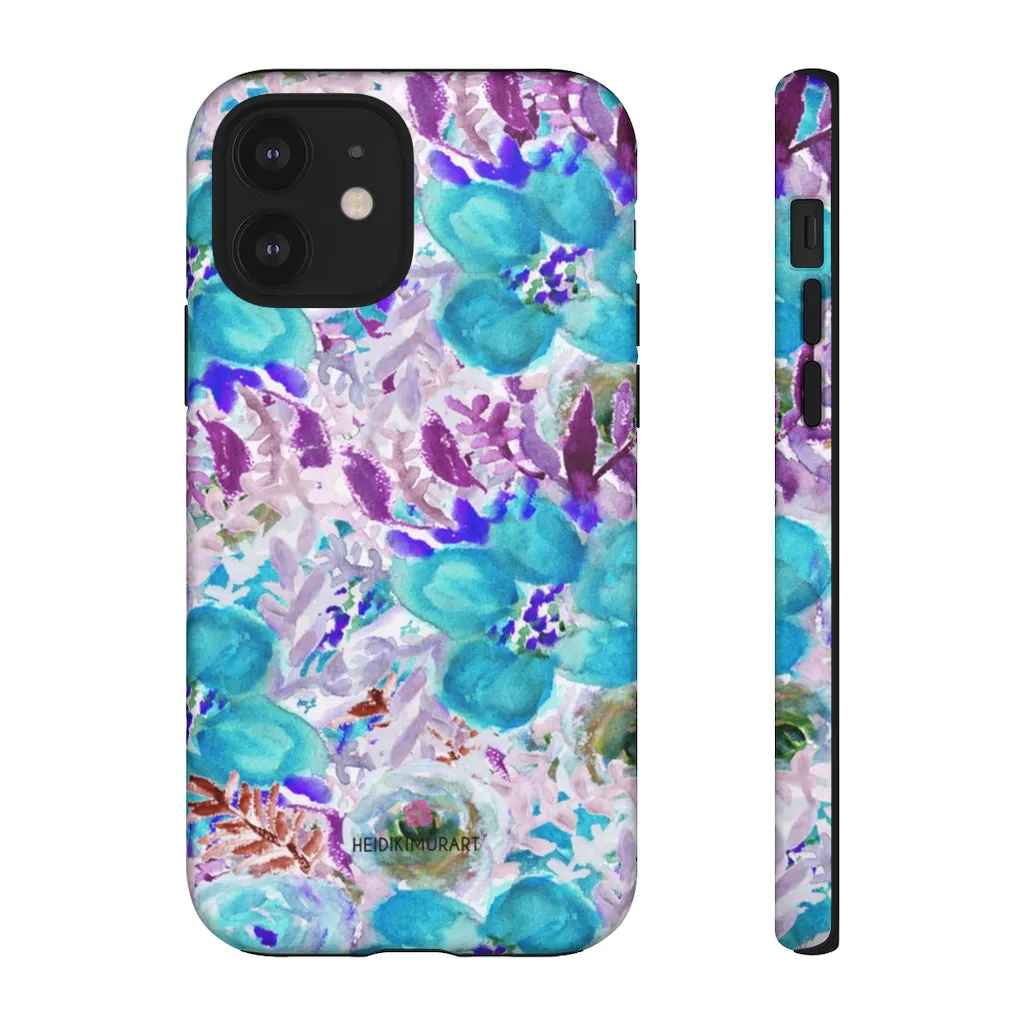 Blue Floral Designer Tough Cases, Purple Flower Best iPhone Samsung Phone Case-Made in USA