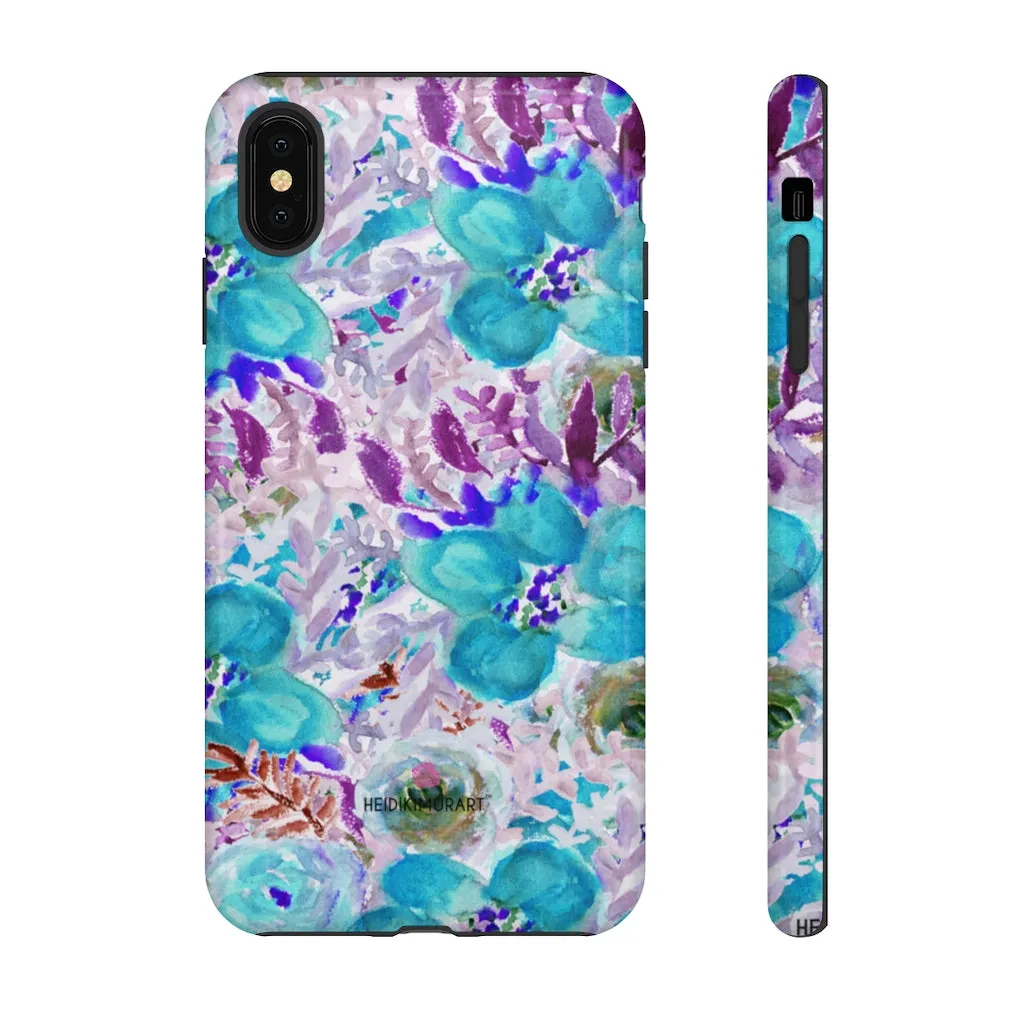 Blue Floral Designer Tough Cases, Purple Flower Best iPhone Samsung Phone Case-Made in USA