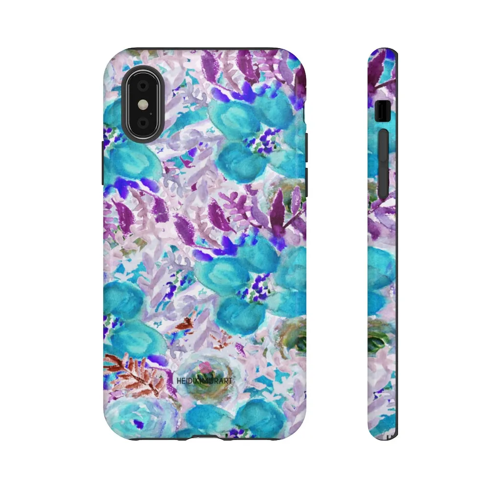 Blue Floral Designer Tough Cases, Purple Flower Best iPhone Samsung Phone Case-Made in USA