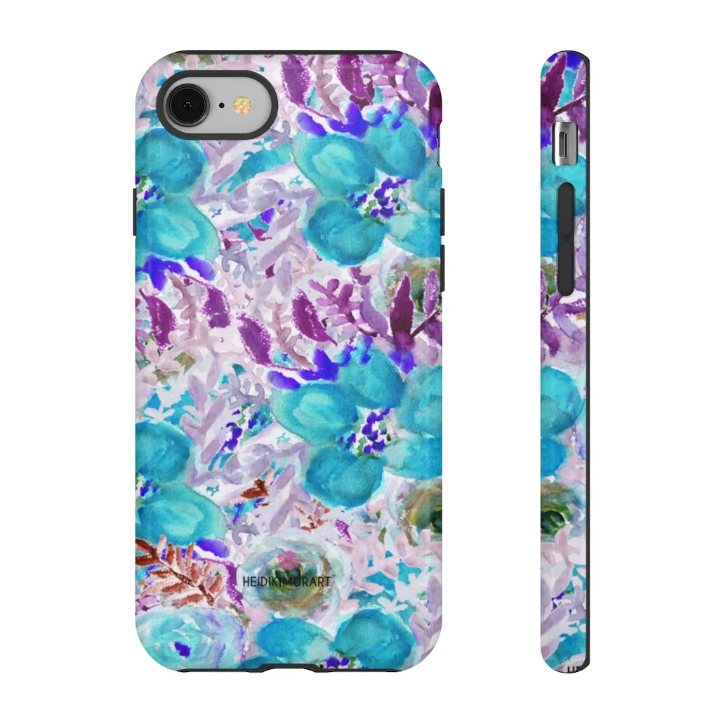 Blue Floral Designer Tough Cases, Purple Flower Best iPhone Samsung Phone Case-Made in USA