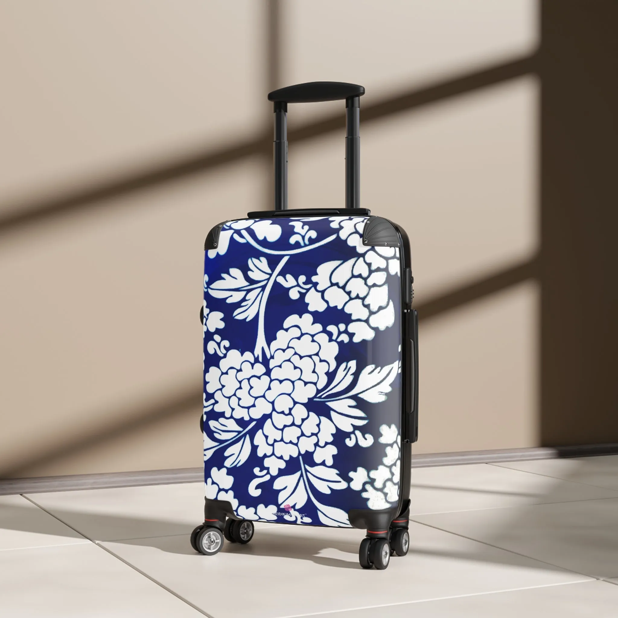 Blue Floral Print Suitcase, Abstract Print Designer Suitcases, Travel Bag Suitcases (Small, Medium, Large)