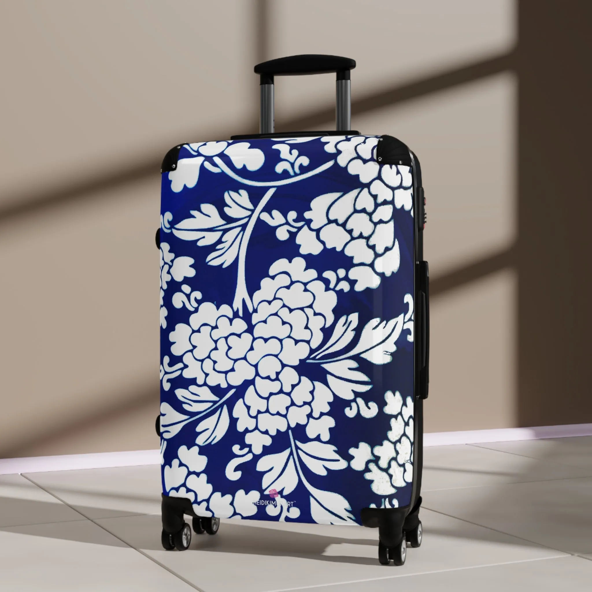 Blue Floral Print Suitcase, Abstract Print Designer Suitcases, Travel Bag Suitcases (Small, Medium, Large)