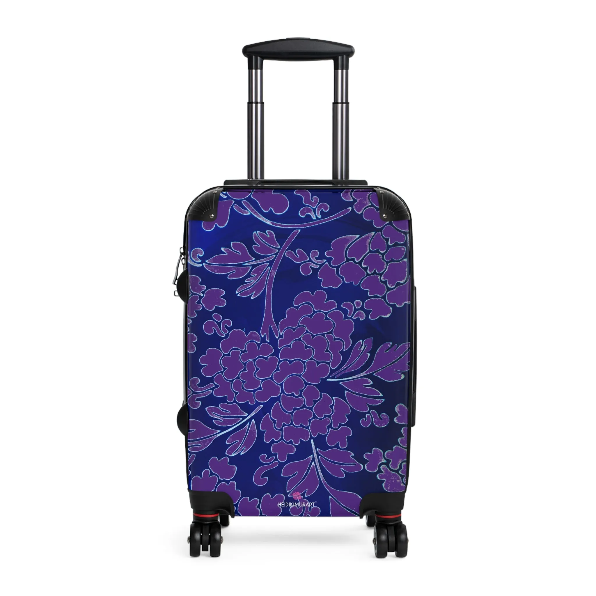 Blue Purple Floral Print Suitcase, Abstract Oriental Style Floral Print Designer Suitcases, Travel Bag Suitcases (Small, Medium, Large)