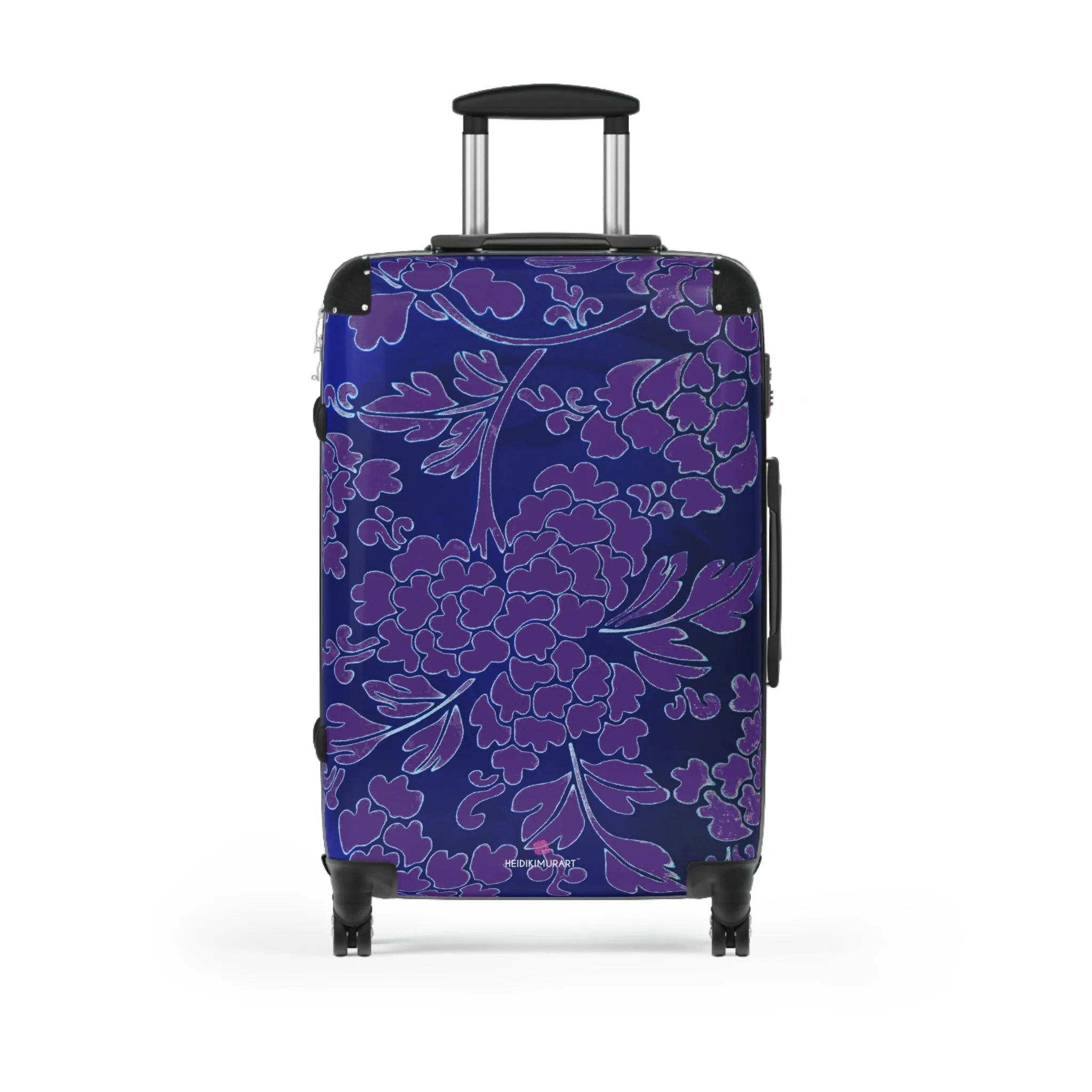 Blue Purple Floral Print Suitcase, Abstract Oriental Style Floral Print Designer Suitcases, Travel Bag Suitcases (Small, Medium, Large)