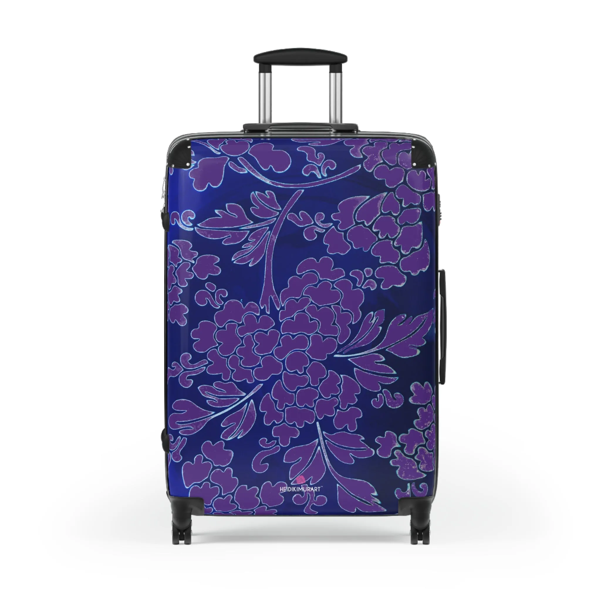 Blue Purple Floral Print Suitcase, Abstract Oriental Style Floral Print Designer Suitcases, Travel Bag Suitcases (Small, Medium, Large)