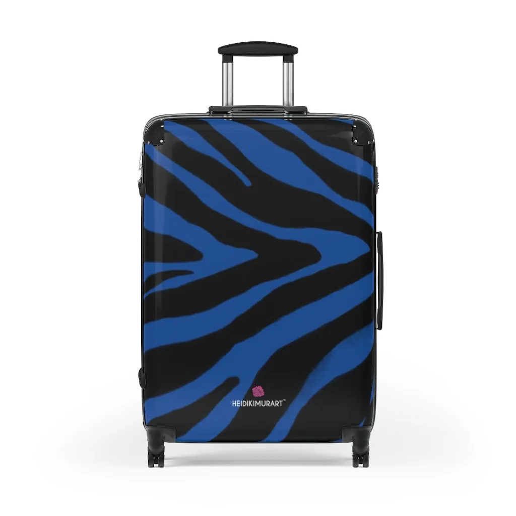 Blue Tiger Striped Print Suitcases, Animal Print Designer Suitcase Luggage (Small, Medium, Large)