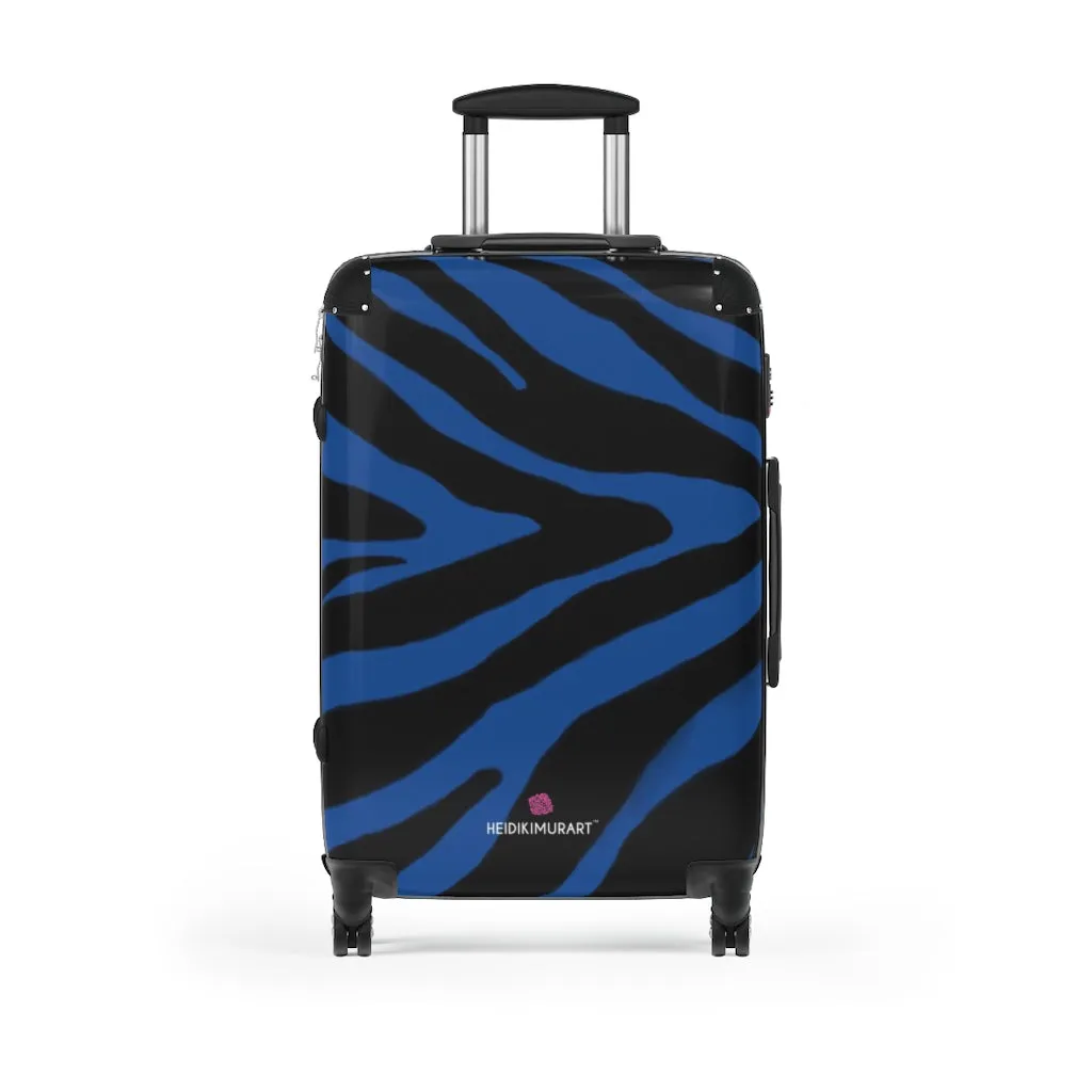 Blue Tiger Striped Print Suitcases, Animal Print Designer Suitcase Luggage (Small, Medium, Large)