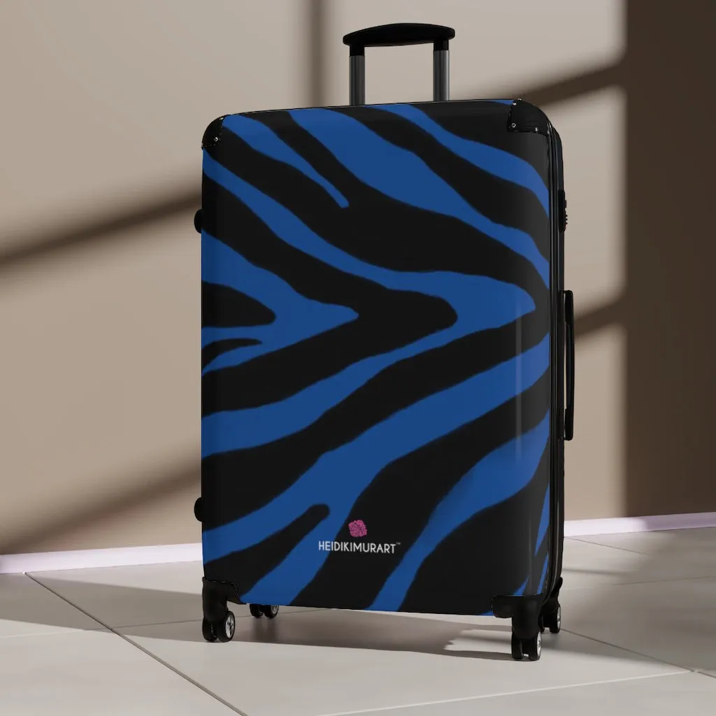 Blue Tiger Striped Print Suitcases, Animal Print Designer Suitcase Luggage (Small, Medium, Large)