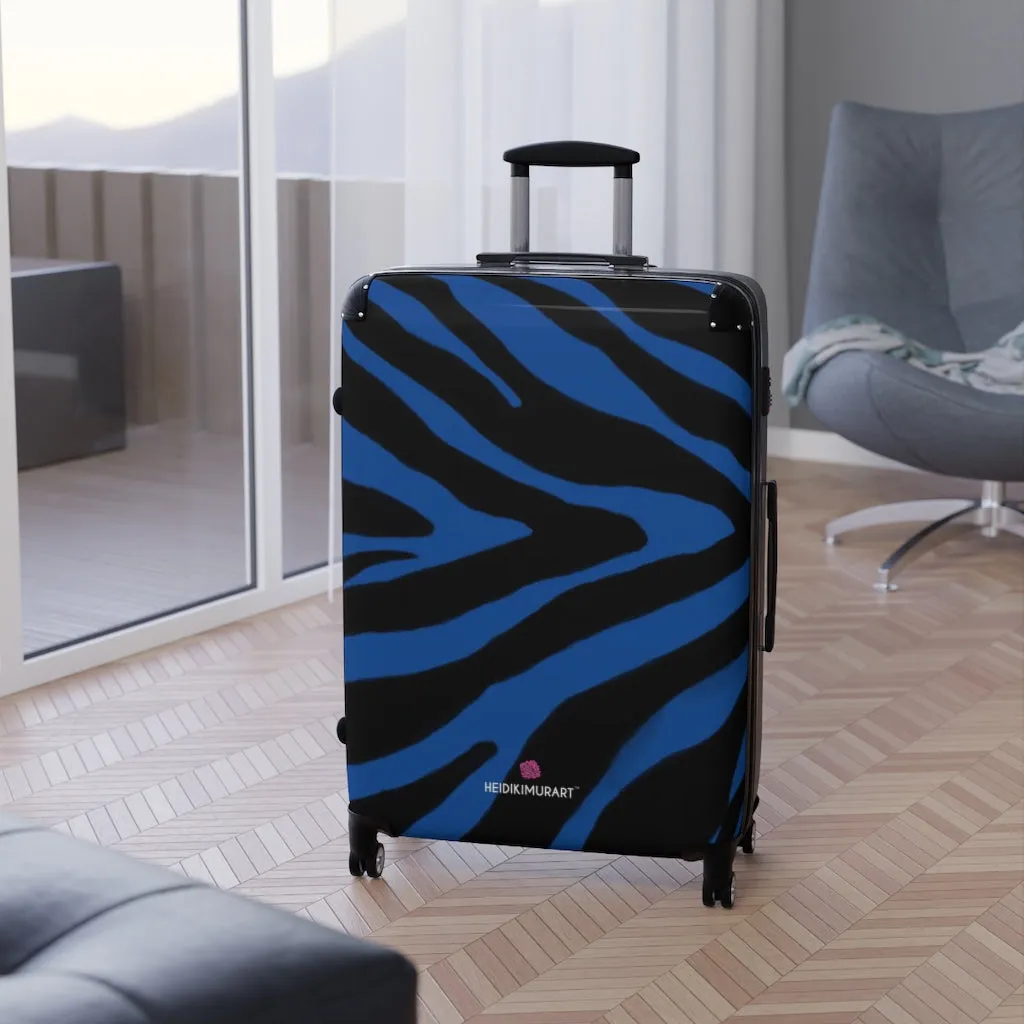 Blue Tiger Striped Print Suitcases, Animal Print Designer Suitcase Luggage (Small, Medium, Large)