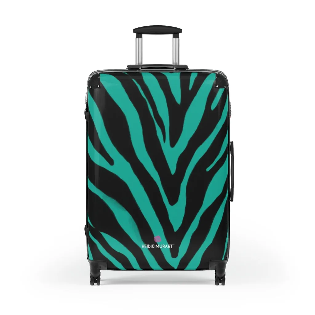 Blue Zebra Print Suitcases, Zebra Striped Animal Print Designer Suitcase Luggage (Small, Medium, Large)