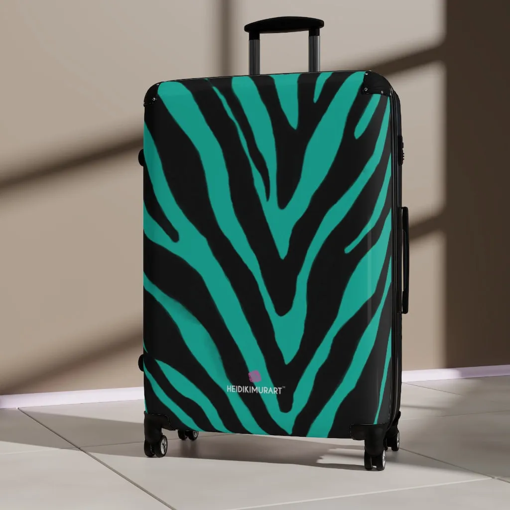 Blue Zebra Print Suitcases, Zebra Striped Animal Print Designer Suitcase Luggage (Small, Medium, Large)