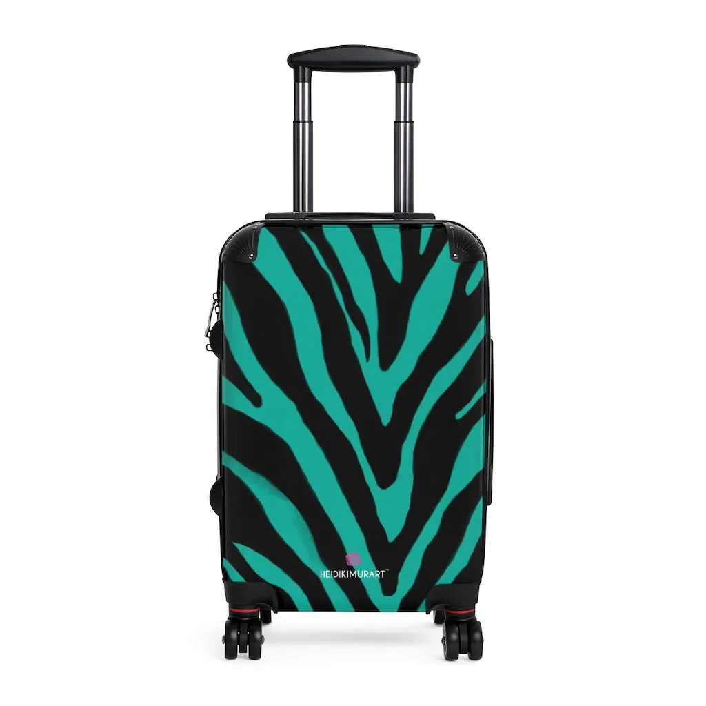 Blue Zebra Print Suitcases, Zebra Striped Animal Print Designer Suitcase Luggage (Small, Medium, Large)