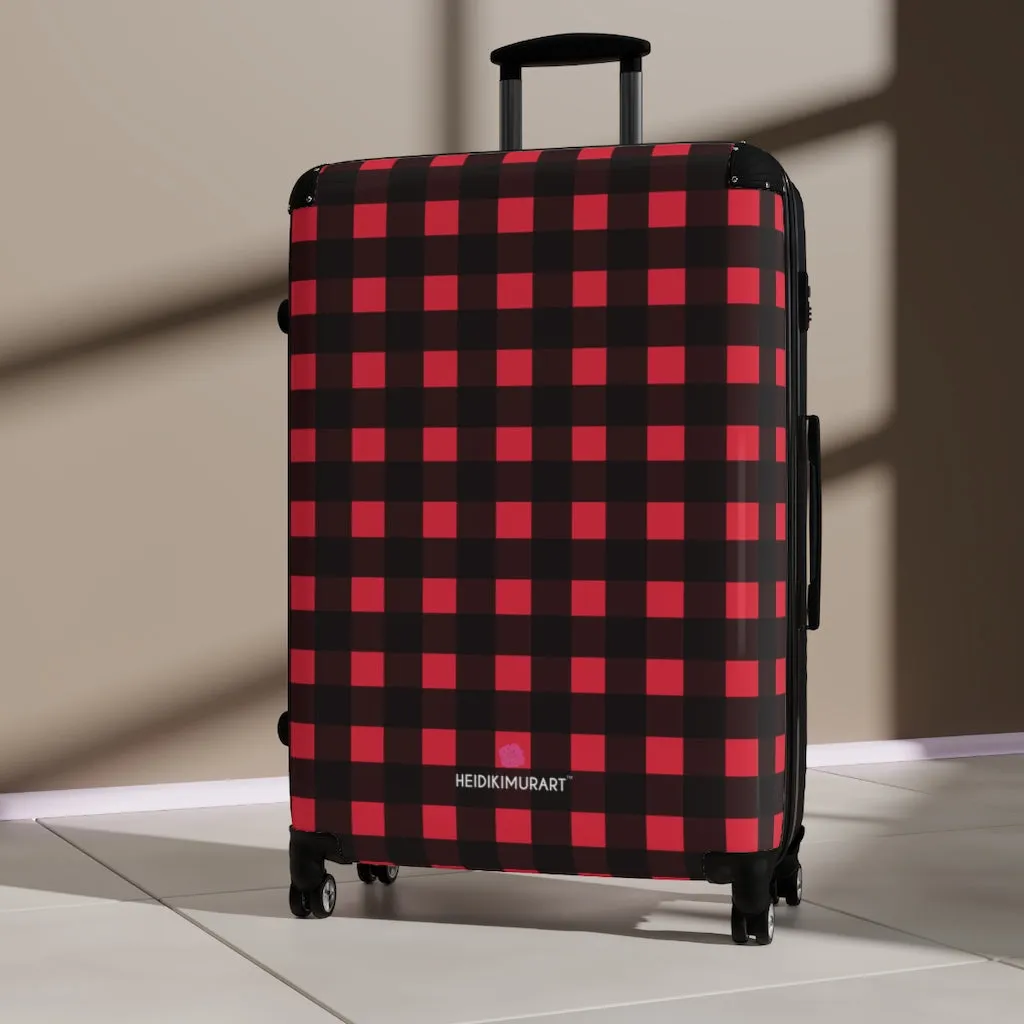 Buffalo Red Plaid Print Suitcases, Buffalo Plaid Print Designer Suitcase Luggage (Small, Medium, Large)