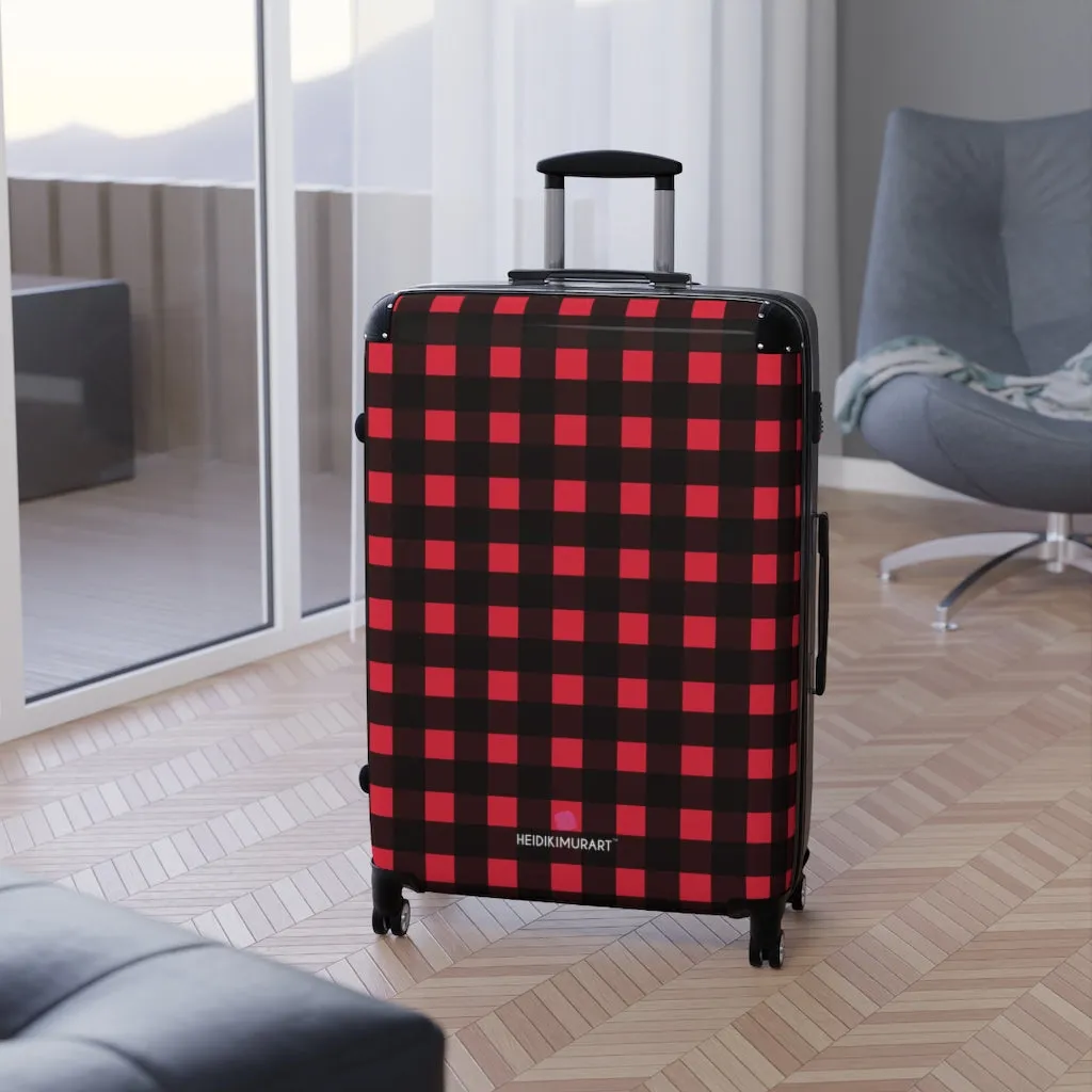 Buffalo Red Plaid Print Suitcases, Buffalo Plaid Print Designer Suitcase Luggage (Small, Medium, Large)