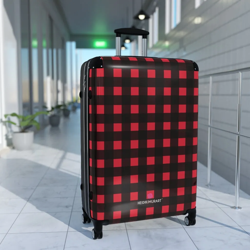 Buffalo Red Plaid Print Suitcases, Buffalo Plaid Print Designer Suitcase Luggage (Small, Medium, Large)