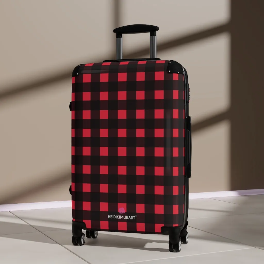 Buffalo Red Plaid Print Suitcases, Buffalo Plaid Print Designer Suitcase Luggage (Small, Medium, Large)